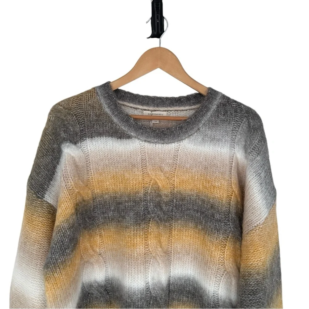 And The Why Striped Fuzzy Sweater size 1X/2X NWT Long Sleeve Grey White Yellow